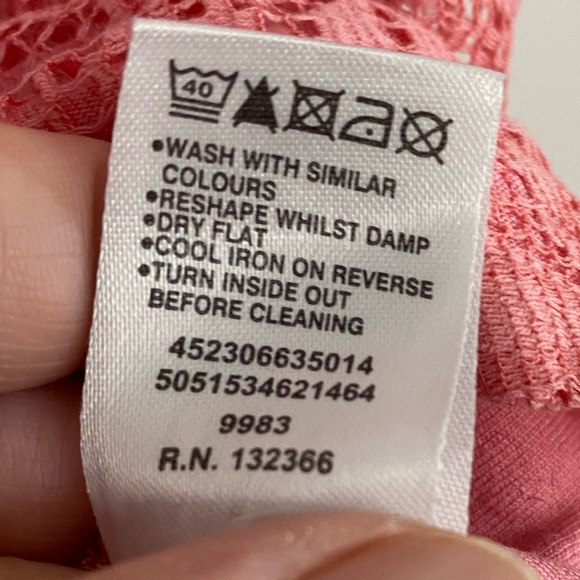 Warehouse Size 10 (UK14) Pink Short Sleeve Scoop Neck Lace Front Knit Back Lined - Picture 10 of 10